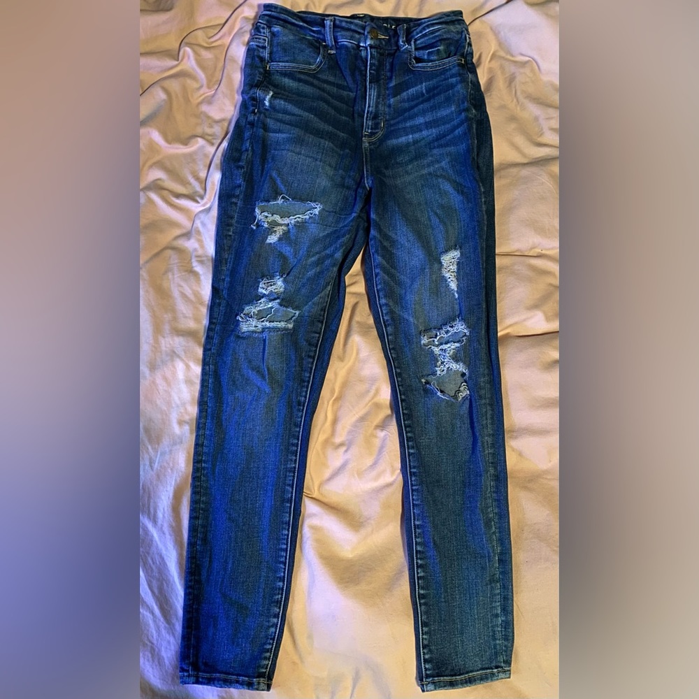 American Eagle AE ne(X)t level stretch, high waisted skinny jeans- distressed